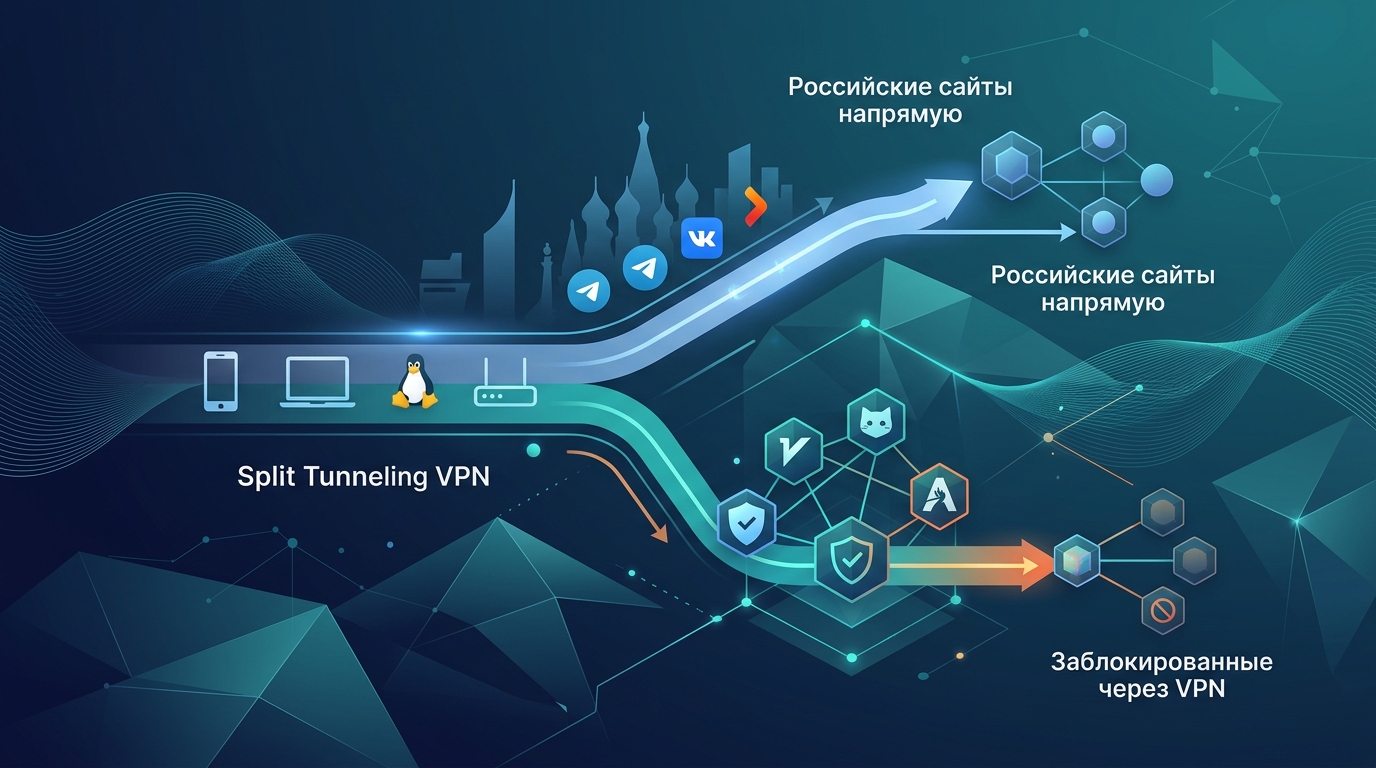 Split Tunneling VPN: как разделить трафик — российские сайты напрямую, заблокированные через VPN в 2026